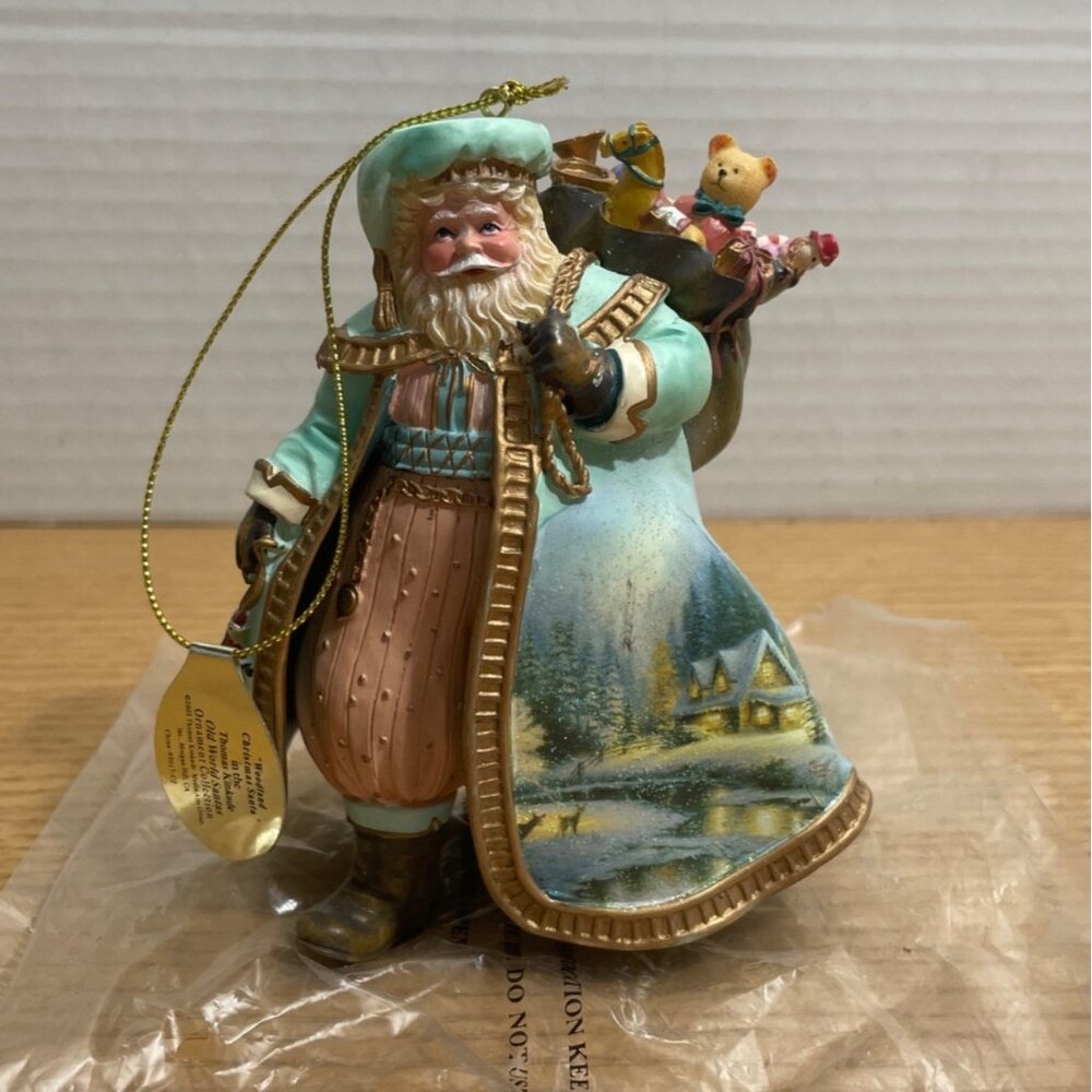 Vtg Ashton Drake Thomas Kinkade Woodland Christmas Santa Ornament Old World 2003
